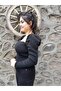 Women's Black Balloon Sleeve Mercerized Crop Sweater - 3