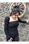 Women's Black Balloon Sleeve Mercerized Crop Sweater