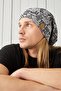 Men's Gray Black Patterned Rope Detailed 4 Season Hat Beanie Buff Ultra Soft Natural Combed Cotton - 2