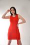 Women's Red Belt Detailed Flexible Crepe Fabric Sleeveless Mini Dress - 6