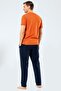 Printed V-Neck Trousers Pajamas Set 100% Cotton - 3