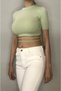 Women's Mint Green Lycra Back Low-Cut Crop Stand Collar Elbow Sleeve T-Shirt - 4