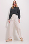 Women's Light Beige Velcro Crested Palazzo Trousers ALC-X11505 - 3