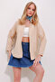 Women's Beige Cuffed Cotton Basic Shirt ALC-X11494 - 2