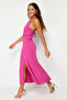 Fuchsia Back Tie Woven Evening Dress Night Graduation Dress Tprss24El00077 - 4