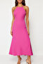 Fuchsia Back Tie Woven Evening Dress Night Graduation Dress Tprss24El00077 - 5