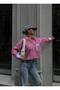 Women's Crop Shirt Pocket Detailed Special Design Vertical Striped Poplin Fabric Pink Color