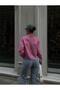 Women's Crop Shirt Pocket Detailed Special Design Vertical Striped Poplin Fabric Pink Color - 3