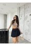 Women's Black Belted Mini Shorts Skirt - 8