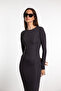 Soft Touch Long Sleeve Slit Detailed Dress Smoked - 4
