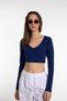 Soft Touch V-Neck Short Blouse Navy Blue - 2