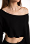 Textured Off Shoulder Long Sleeve Crop T-shirt Black - 3