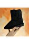 Children's Black Fur Lined Single Button Boat Shoes (Order at least 1 Size Larger) - 2