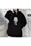 Sevunera Hooded Segmented Head Printed Black Color Sweatshirt