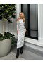 Women's Foil Printed Off-the-Shoulder Asymmetrical Collar Lined Tulle Dress