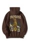 Brown Women's Men's Oversize Hooded Kangaroo Pocket Moroni Printed Sweatshirt Hoodie