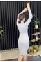 GRAY COLOR MIDI BOY FISHER COLLAR KNITTED DRESS - 2
