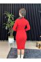  RED COLOR MIDI BOY FISHER COLLAR TROPHY KNITTED DRESS - 8