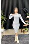  GRAY COLOR MIDI BOY FISHER COLLAR KNITTED DRESS - 3