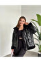 Shiny Leather Thai Feather Biker Black Coat