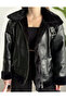 Shiny Leather Thai Feather Biker Black Coat - 3