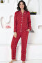 Women's Red Buttoned Pajama Set Long Sleeve - 5