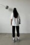 Women's White Cute Cat Printed Oversize T-shirt Jogger Top and Bottom Set - 4