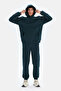 Dark Green Active Dark Hooded Sweatshirt with Sleeve Trim - 6