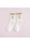 5 Pairs Women's White Leave Me Alone Patterned College Socks - 5