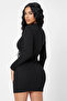 Kadın Siyah Kaşkorse Balıkçı Yaka Uzun Kollu Bodycon Mini Elbise - 2
