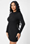 Kadın Siyah Kaşkorse Balıkçı Yaka Uzun Kollu Bodycon Mini Elbise - 6