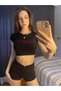 Women's Crop Bodysuit with Black and Pink Glitter Stones Cosmic Writing - 6