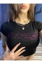 Women's Crop Bodysuit with Black and Pink Glitter Stones Cosmic Writing - 3