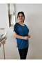 Women's Petrol Green Combed Cotton Sequin Embroidered Plus Size Blouse - 3