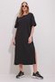 Women's Black Crew Neck Double Sleeve Slit Dress ALC-X11485 - 4