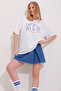 Women's White Crew Neck Two Thread Embroidered Oversize Unisex T-Shirt ALC-X11502 - 3
