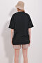 Women's Black Crew Neck Two Thread Embroidered Oversize Unisex T-Shirt ALC-X11502 - 5