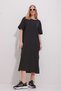 Women's Black Crew Neck Double Sleeve Slit Dress ALC-X11485 - 3