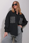 Women's Black Double Pocket Troc Embroidered Terrycotton Oversize Shirt ALC-X11531 - 4