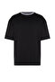 Premium Siyah Oversize/Geniş Kesim Triko Bantlı Dokulu Pike T-Shirt TMNSS23TS00079 - 7