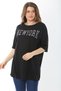 Women's Plus Size Black Jewelled and Glitter Detailed Side Slit Blouse 65N37466
