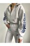Gray Wrst Sleeve Letter Tracksuit Set - 2