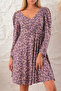 Women's brown floral side pleated Dress - 5