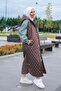 Women's Brown Hooded Long Puffer Vest with Slit Detail - 6