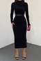 Women's Sandy Fabric Tulle Low-cut Detailed Stand Collar Midi Length Pencil Stretchy Dress 10957 - 5