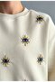 Cream Sweatshirt with Eye Embroidery and Bead Embroidery - 2
