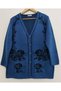 New Rose Patterned Mother's Knitwear Cardigan with Pockets, Buttons and Slits