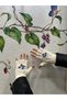 Handmade Ecru Color Flower Embroidered Cut Fingers Gloves - Design Fingerless Gloves - Gift - 2