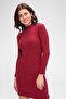 Kadın Bordo Kaşkorse Balıkçı Yaka Uzun Kollu Bodycon Mini Elbise - 3