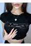 Women's Crop Bodysuit with Black Glitter Stones Cosmic Writing